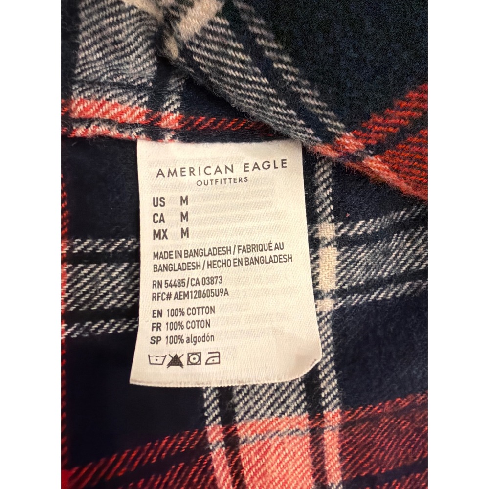 American Eagle Mens Red Plaid Flannel Button Down Shirt Medium Long Sleeve - Picture 6 of 6
